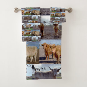 Highland Cow Photo Collage Bad Handdoek