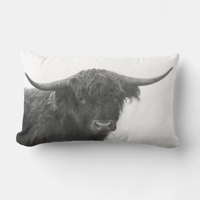 Highland Cow Pillow Black & White Kussen (Voorkant)