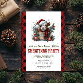 Highland cow pine branch Christmas party invite Kaart
