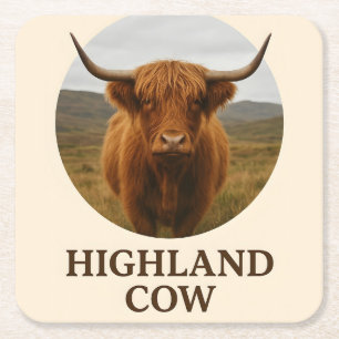 Highland Cow Portretposter met "Highland Cow" Kartonnen Onderzetters