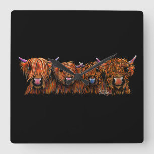 HiGHLaND CoW PRiNT SCoTTiSH ' THe GiNGeR NuTS ' Vierkante Klok
