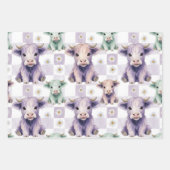 Highland Cow Purple Sage Easter Flowers Pastel Inpakpapier Vel (Voorkant)