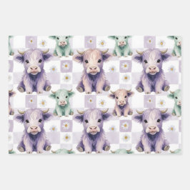 Highland Cow Purple Sage Easter Flowers Pastel Inpakpapier Vel