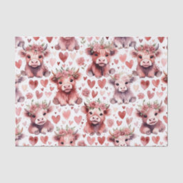 Highland Cow Red Pink Heart Flower Gift Tissuepapier