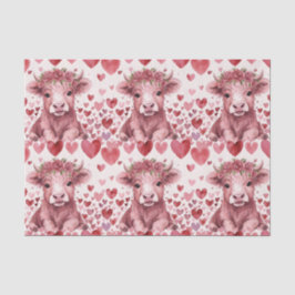 Highland Cow Red Roses Pink Heart Flower Gift Tissuepapier