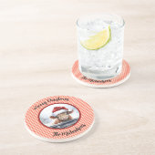 Highland Cow Red White Gingham Monogram Christmas Zandsteen Onderzetter (Zijkant)