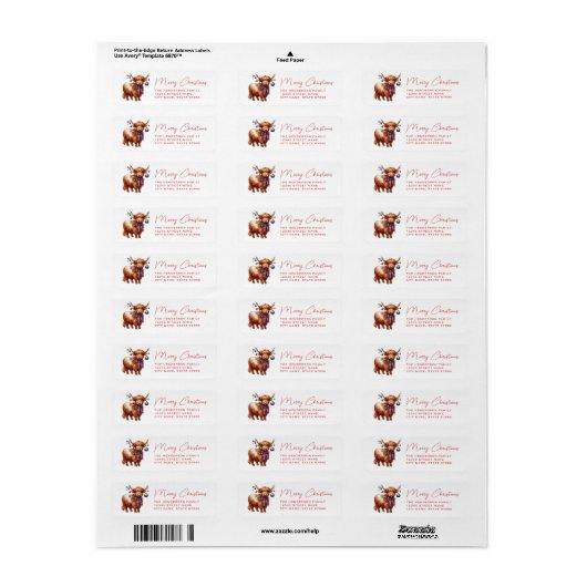 Highland Cow Return Address Labels (Full Sheet)