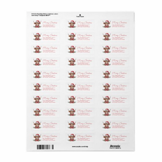 Highland Cow Return Address Labels (Full Sheet)