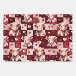 Highland Cow Ruby Red Golden Heart Teen Gift Inpakpapier Vel