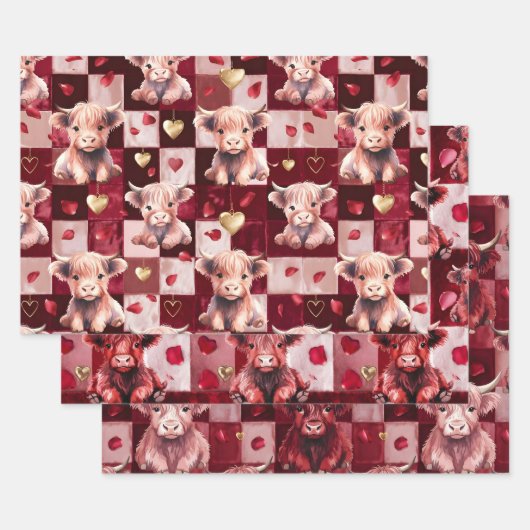 Highland Cow Ruby Red Golden Heart Teen Gift Inpakpapier Vel (Set)
