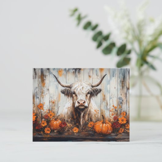 Highland Cow Rustic Autumn Painting Briefkaart (Staand voorkant)