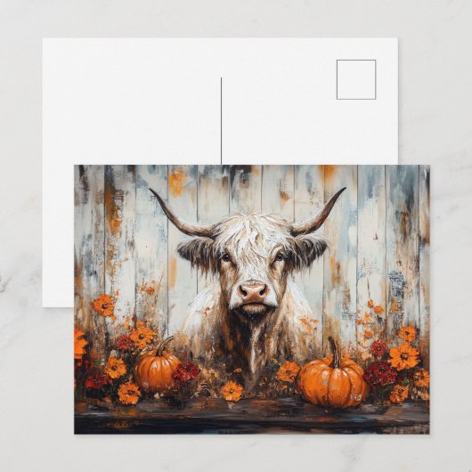 Highland Cow Rustic Autumn Painting Briefkaart (Voorkant / Achterkant)