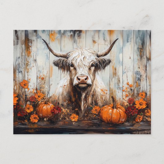Highland Cow Rustic Autumn Painting Briefkaart (Voorkant)
