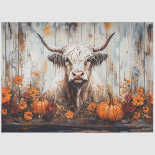 Highland Cow Rustic Autumn Painting Decoupage Tissuepapier (Voorkant)