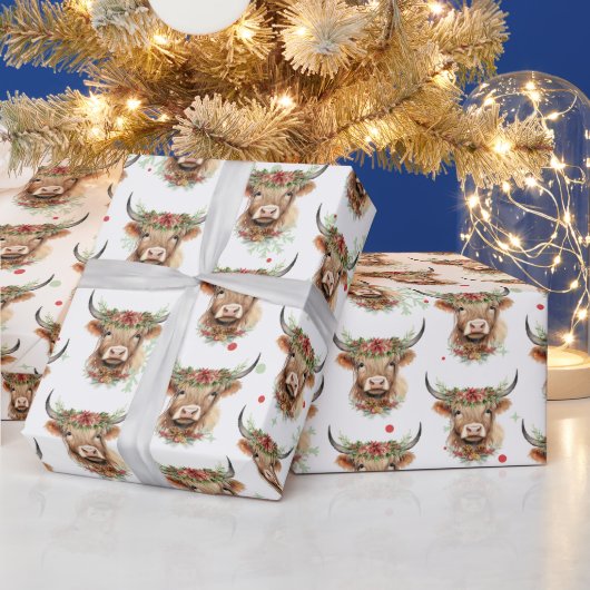 Highland Cow Rustic Christmas Wrapping Paper Cadeaupapier (Feestdagen)