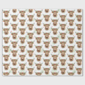 Highland Cow Rustic Christmas Wrapping Paper Cadeaupapier (Vlak)