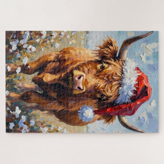 Highland Cow Rustic Winter Tinsel Hat Legpuzzel (Horizontaal)