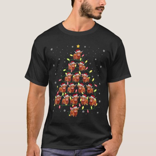 Highland Cow Santa Christmas Tree Lights Ugly Swea T-shirt (Voorkant)