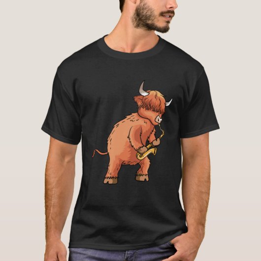 Highland Cow Saxophone Music T-shirt (Voorkant)