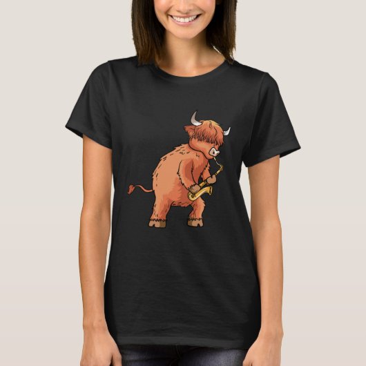 Highland Cow Saxophone Music T-shirt (Voorkant)