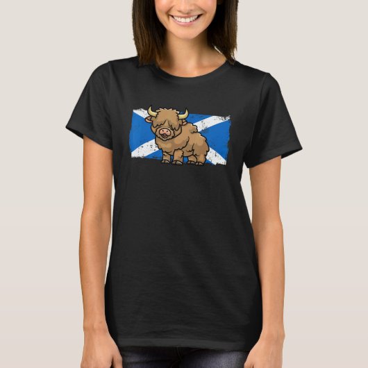 Highland Cow   Scotland Flag Scottish Farmer Rodeo T-shirt (Voorkant)