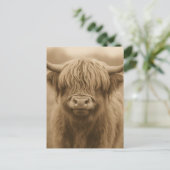 Highland Cow Sepia Portrait Briefkaart (Staand voorkant)