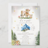 Highland Cow Stars Floral Mountain Baby Shower  Kaart (Voorkant)