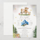 Highland Cow Stars Floral Mountain Baby Shower  Kaart (Voorkant / Achterkant)