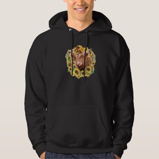 Highland Cow Sunflower Butterfly Farm Animals West Hoodie (Voorkant)
