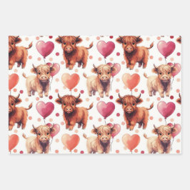 Highland Cow Valentine Pink Balloon Hearts Gift Inpakpapier Vel