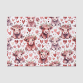 Highland Cow Valentine Pink Floral Watercolor Tissuepapier