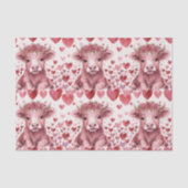 Highland Cow Valentine Pink Rose Tissue Paper Tissuepapier (Voorkant)