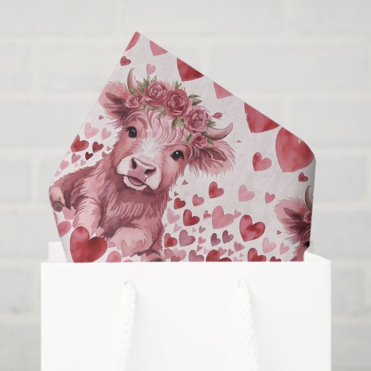 Highland Cow Valentine Pink Rose Tissue Paper Tissuepapier (Cadeauzakje)