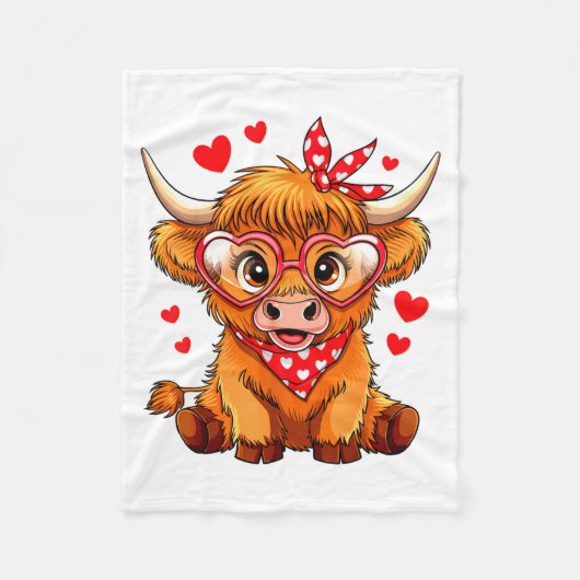Highland Cow Valentines Day Funny Hearts Valentine Fleece Deken (Voorkant)