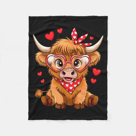 Highland Cow Valentines Day Funny Hearts Valentine Fleece Deken (Voorkant)