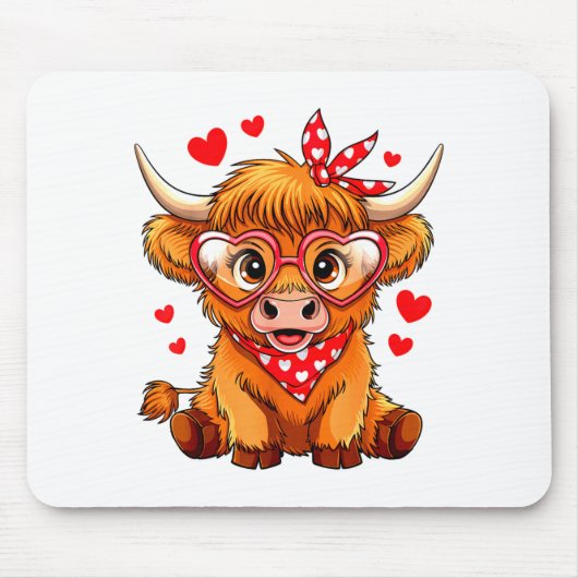 Highland Cow Valentines Day Funny Hearts Valentine Muismat (Voorkant)
