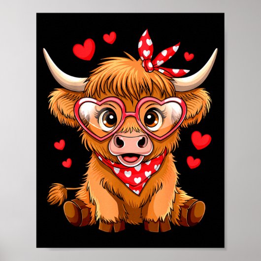 Highland Cow Valentines Day Funny Hearts Valentine Poster (Voorkant)