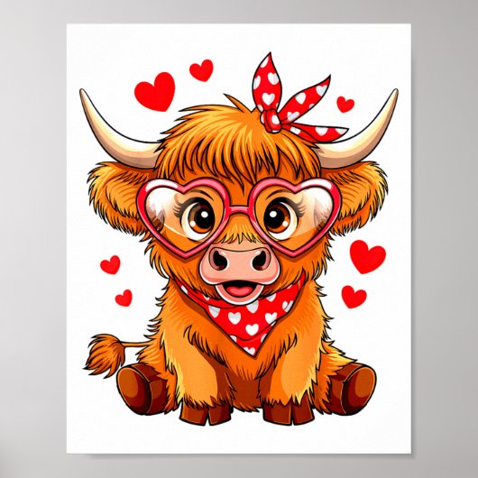 Highland Cow Valentines Day Funny Hearts Valentine Poster (Voorkant)