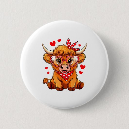 Highland Cow Valentines Day Funny Hearts Valentine Ronde Button 5,7 Cm (Voorkant)