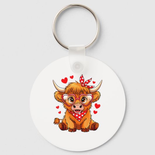 Highland Cow Valentines Day Funny Hearts Valentine Sleutelhanger (Voorkant)