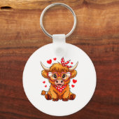 Highland Cow Valentines Day Funny Hearts Valentine Sleutelhanger (Voorkant)