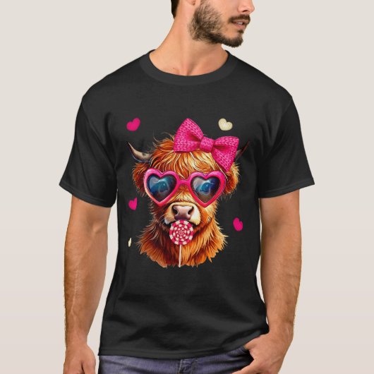 Highland Cow Valentines Day Funny Hearts Valentine T-shirt (Voorkant)
