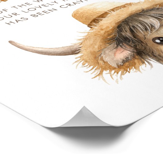 Highland Cow Verlangens Station Baby Shower Poster (Hoek)