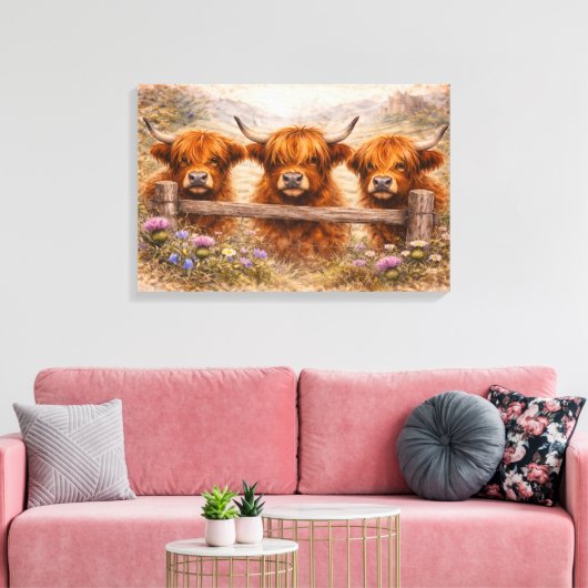 Highland Cow - Watercolour Animals Canvas Afdruk (Insitu (Woonkamer))