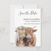 Highland Cow Wedding Watercolor Portraits  Save The Date (Voorkant)