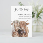 Highland Cow Wedding Watercolor Portraits  Save The Date (Staand voorkant)
