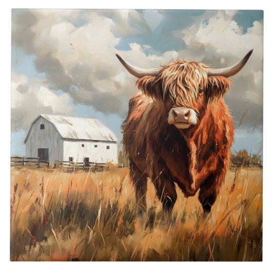 Highland Cow White Barn Rustic Tegeltje (Voorkant)