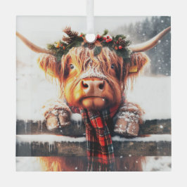 Highland Cow Winter Glass Ornament