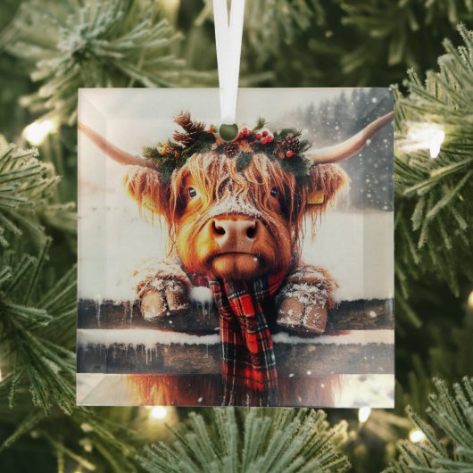 Highland Cow Winter Glass Ornament (Insitu)