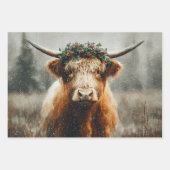 Highland Cow With Christmas Wreath Crown Inpakpapier Vel (Voorkant)